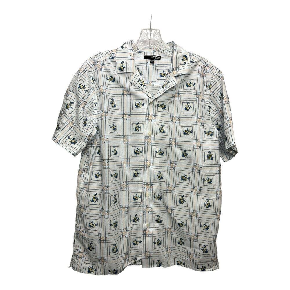 Murano Slim Fit Men’s M 100% Cotton Floral Short Slv Button Down